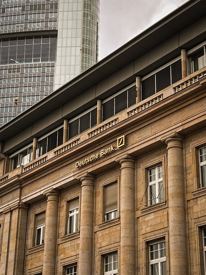 service-02 Classic architectural facade of the Deutsche Bank in Frankfurt, Germany.